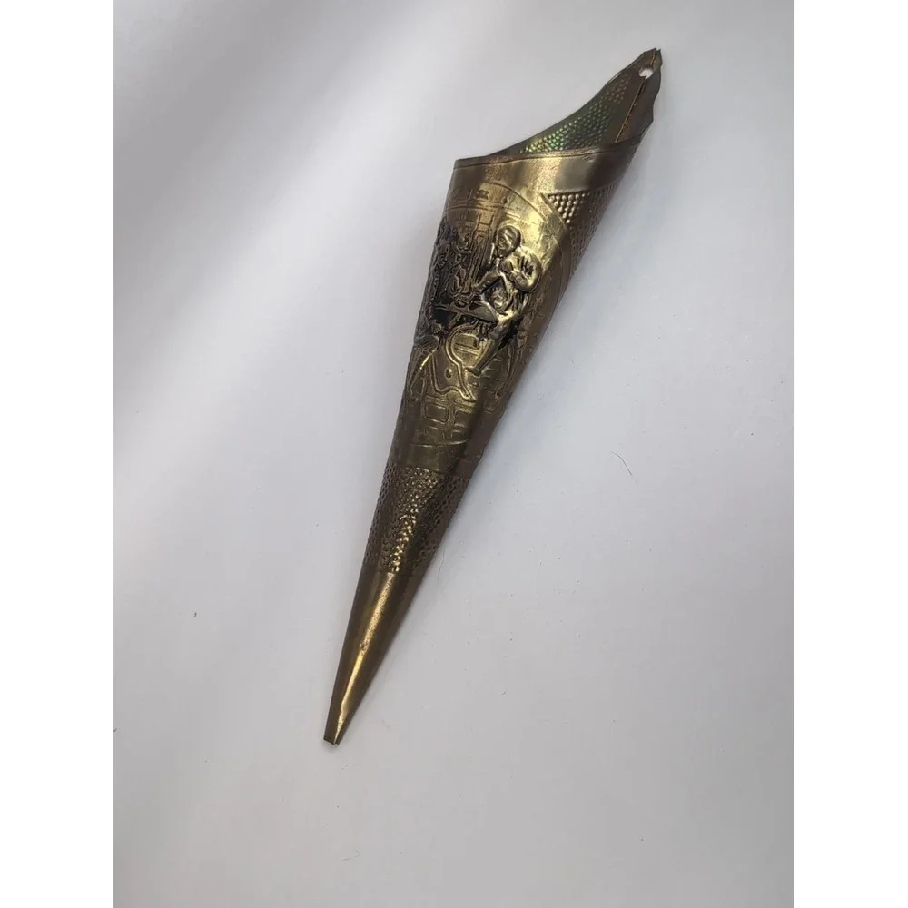 Brass Repousse Wall Vase Match Holder/Fireplace Mount 11